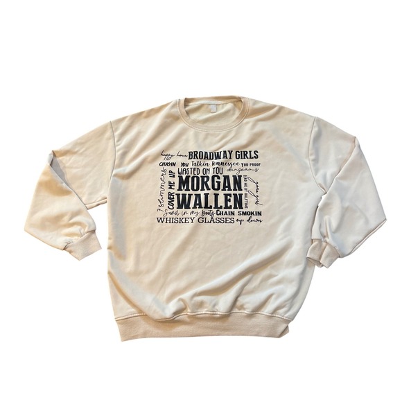 Unbranded Tops - Morgan Wallen Sweatshirt Women Cream Broadway Girls Graphic Pullover SIZE L